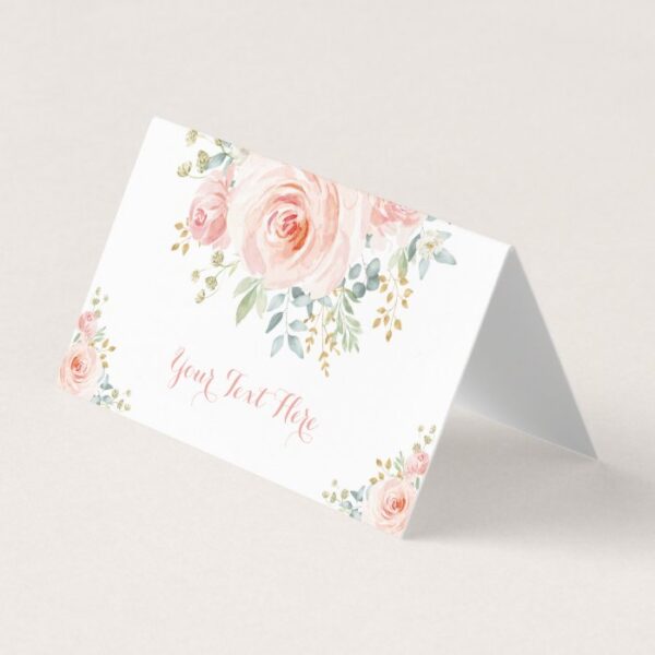Soft Blush Gold Watercolor Floral Wedding Shower Place Card