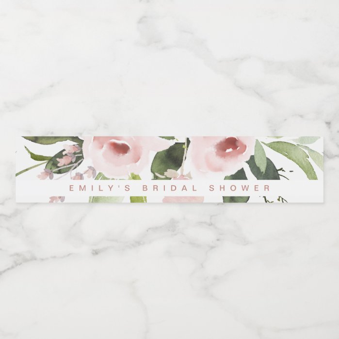 SOFT COLOR WASH BLUSH PINK FLORAL BRIDAL SHOWER WATER BOTTLE LABEL