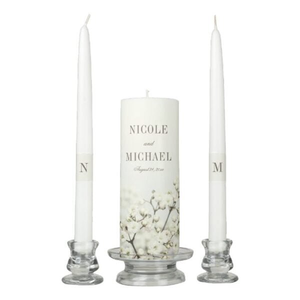 Soft Vintage Baby's Breath Wedding Unity Candle Set