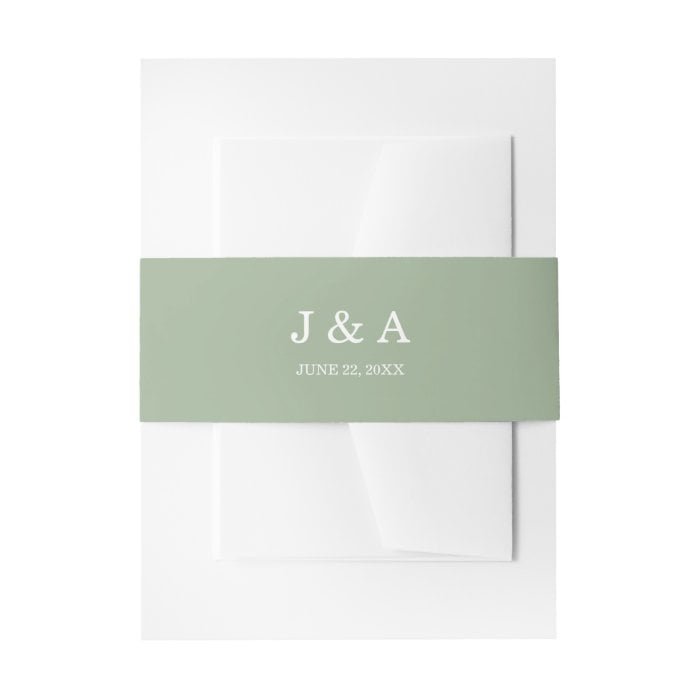 Solid Green Rustic Monogram Personalized Wedding Invitation Belly Band
