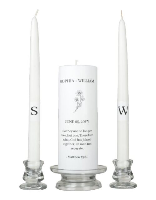 Sophia Elegant Christian Bride and Groom Initials Unity Candle Set