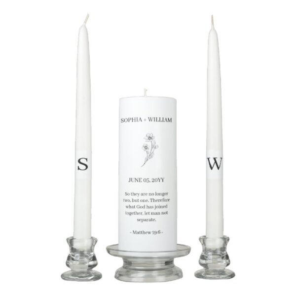 Sophia Elegant Christian Bride and Groom Initials Unity Candle Set