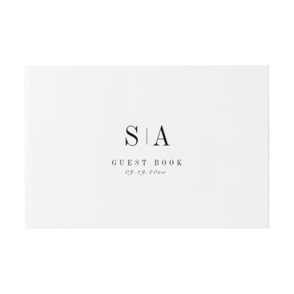 Sophisticated monogram black and white minimalist guest book