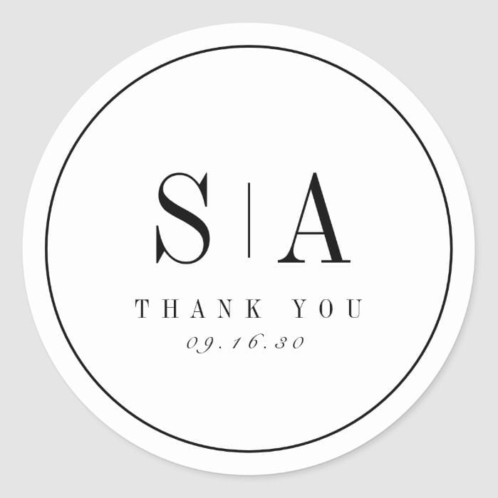 Sophisticated monogram minimalist wedding favor classic round sticker