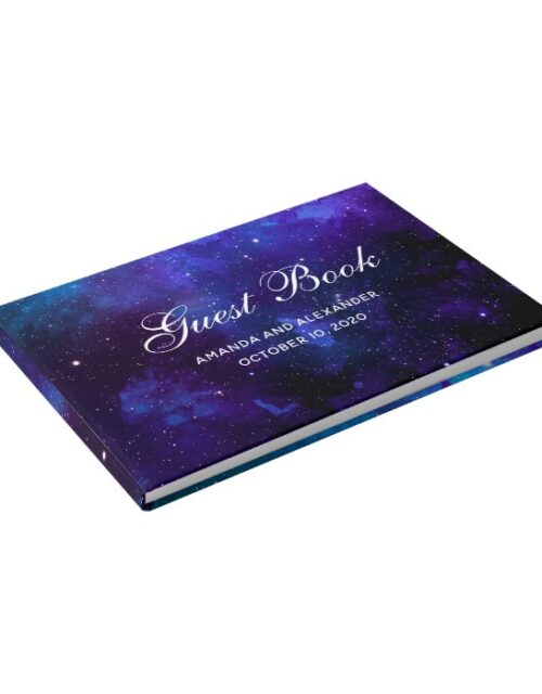 Space wedding. Night stars. Modern navy galaxy Guest Book