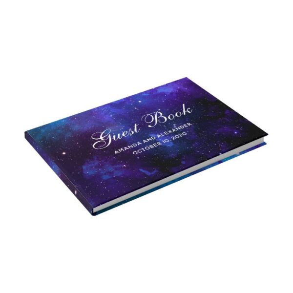 Space wedding. Night stars. Modern navy galaxy Guest Book