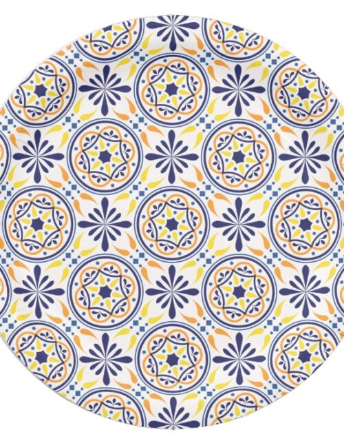 Spanish Navy Yellow Tile mediterranean wedding V2 Paper Plate