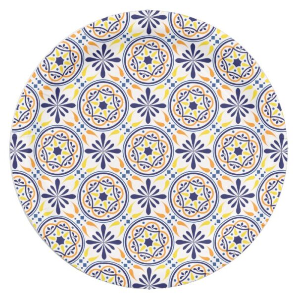 Spanish Navy Yellow Tile mediterranean wedding V2 Paper Plate