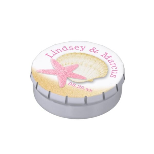 Sparkle Beach Pink Starfish and Gold Seashell Candy Tin