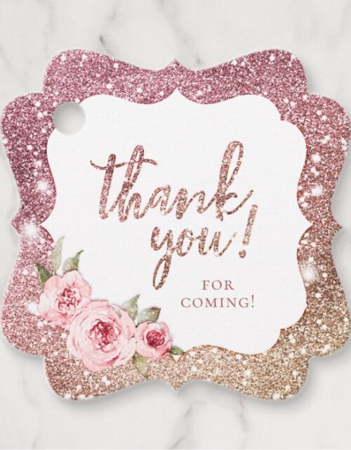 Sparkle rose gold glitter and floral thank you favor tags