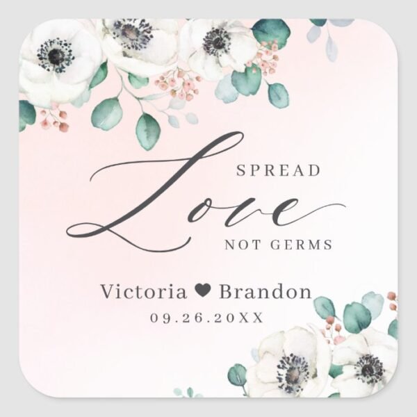 Spread Love anemone floral blush wedding favor  Square Sticker