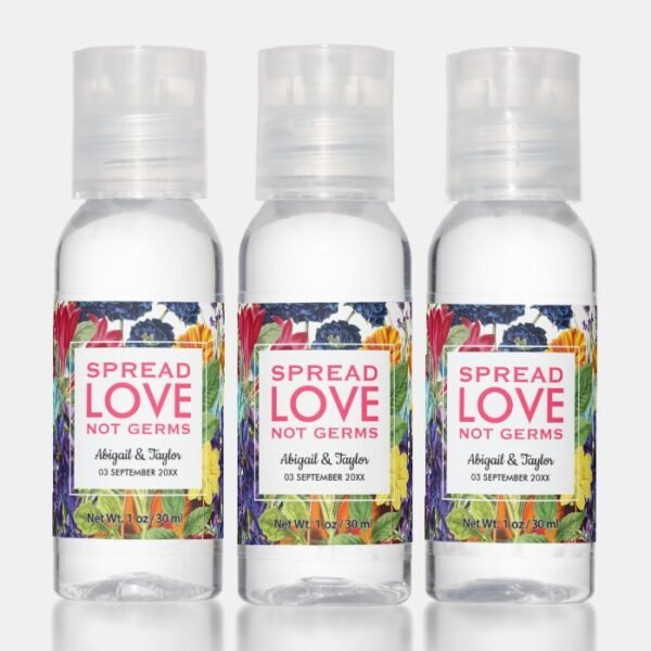 Spread Love Colorful Floral Wedding Favor Hand Sanitizer