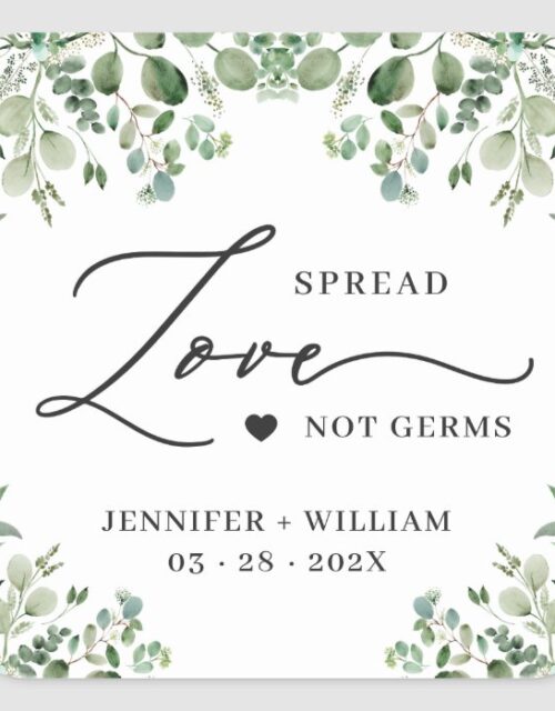 Spread Love Greenery Eucalyptus Wedding Sanitizer Square Sticker