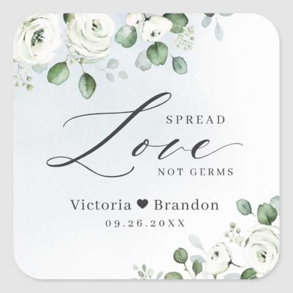 Spread Love Hand Sanitizer Greenery Wedding Favor Square Sticker