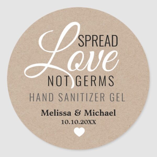 Spread Love Hand Sanitizer Wedding Favor Kraft Classic Round Sticker