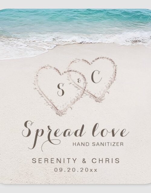 Spread Love Hearts in the sand beach wedding favor Square Sticker