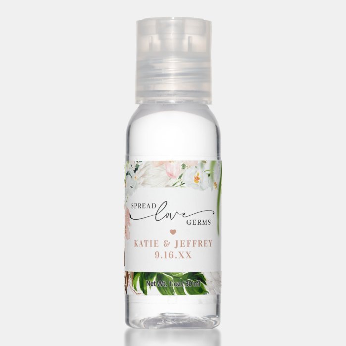Spread Love Not Germs | Blush Pink Floral Wedding Hand Sanitizer