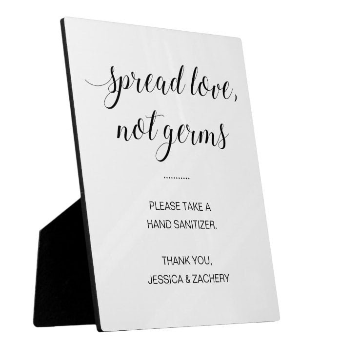 Spread Love Not Germs Hand Sanitizer At Wedding Plaque