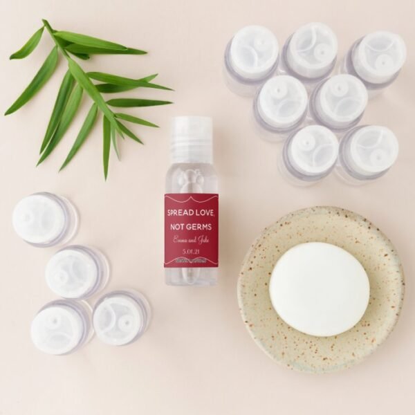 Spread Love Not Germs Modern Burgundy Wedding Hand Sanitizer