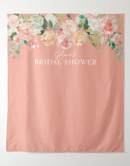 Spring Peach Watercolor Floral Backdrop Shower