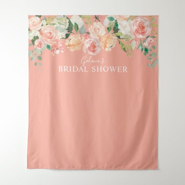 Spring Peach Watercolor Floral Backdrop Shower