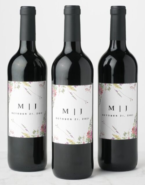 Spring Wildflower Wedding Wine Label