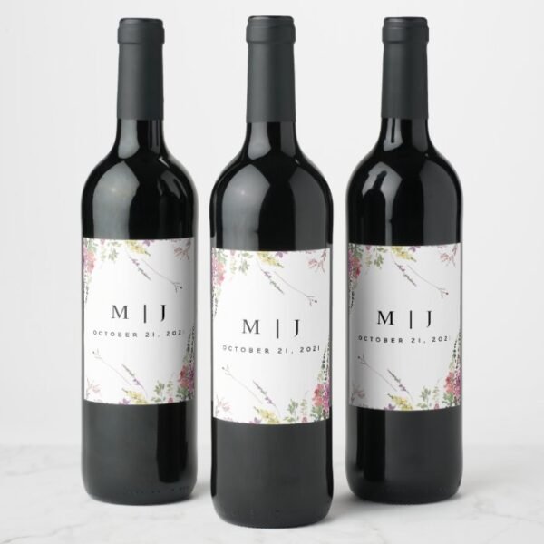 Spring Wildflower Wedding Wine Label