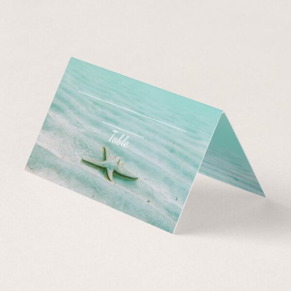 Starfish In Sand Nautical Aqua Wedding Reception Place Card