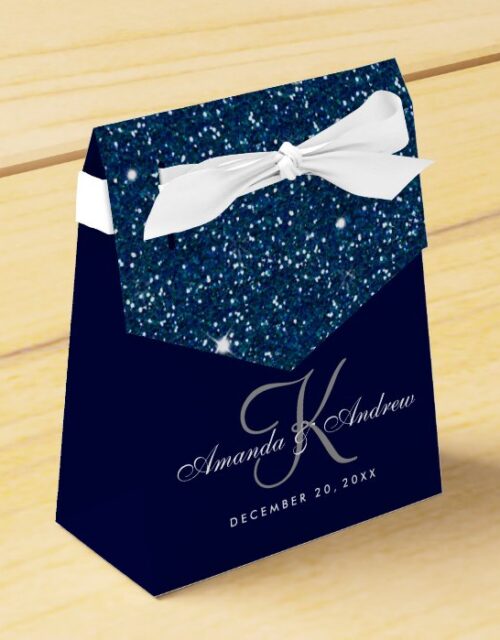Starry Night Glitter Monogram Wedding Favor Box