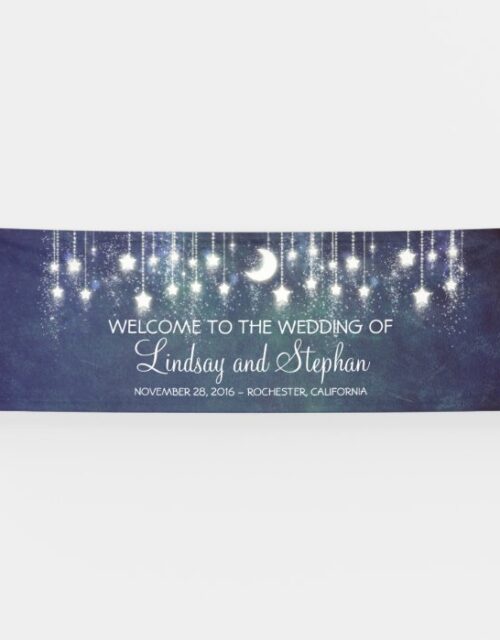 Starry Night Moon and Star Blue Wedding Banner