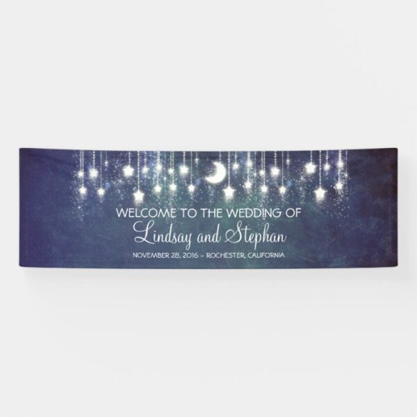 Starry Night Moon and Star Blue Wedding Banner