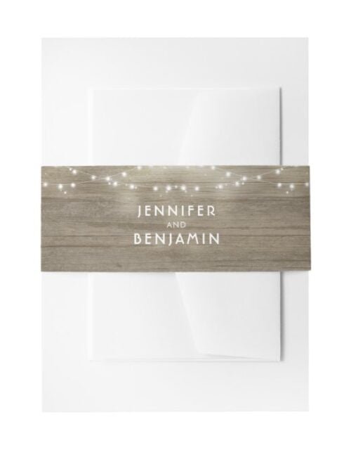 String Lights and Rustic Wood Wedding Invitation Belly Band