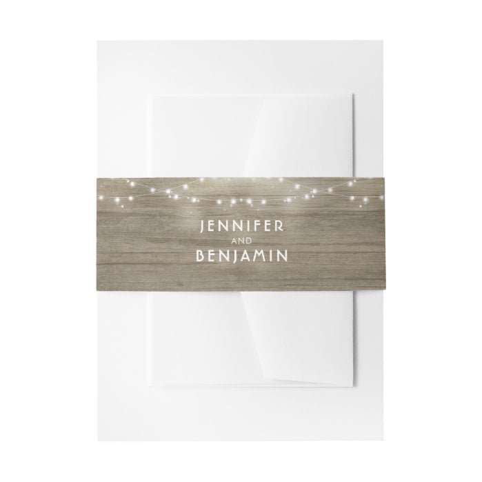 String Lights and Rustic Wood Wedding Invitation Belly Band