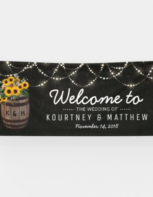 String Lights Rustic Sunflower Wedding Banner