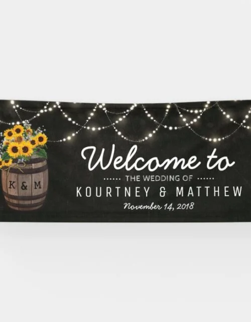 String Lights Rustic Sunflower Wedding Banner