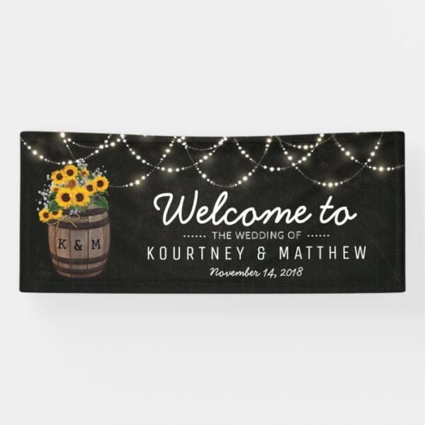 String Lights Rustic Sunflower Wedding Banner