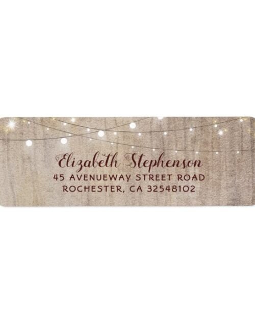 String Lights Wood Rustic Wedding Label