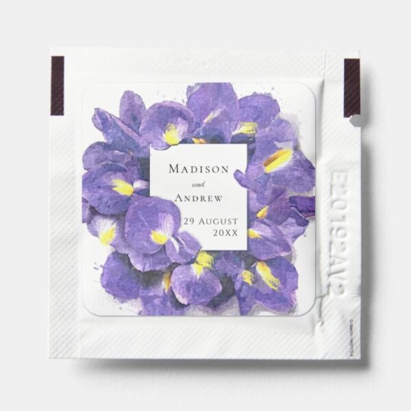 Stunning Purple Irises Watercolor Floral Wedding Hand Sanitizer Packet