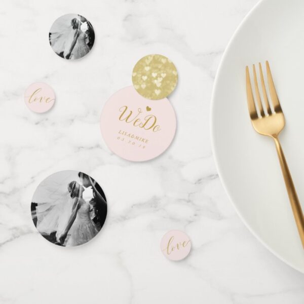 Stylish Pink Gold Wedding Personalized Table Confetti
