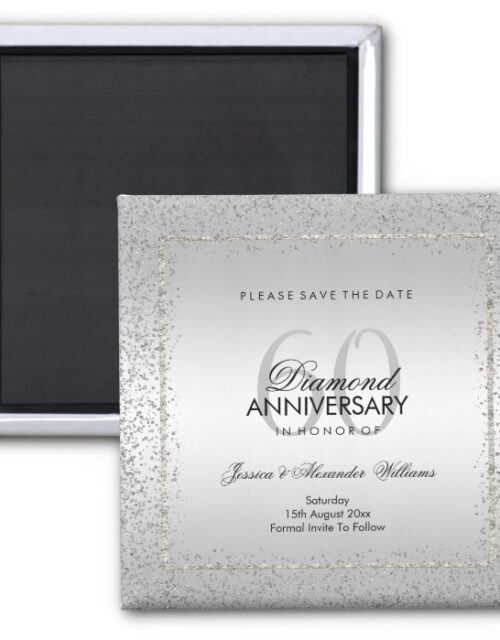 Stylish Silver Confetti 60th Wedding Save The Date Magnet