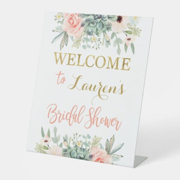 Succulents Bridal Shower welcome Pedestal Sign