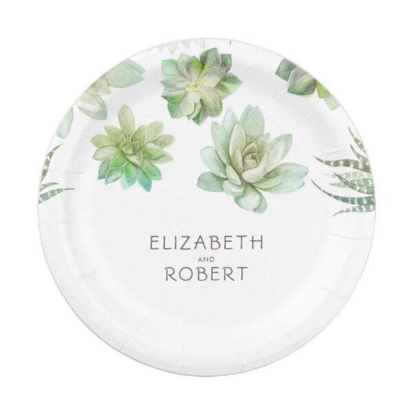 Succulents Greenery Wedding Paper Plate