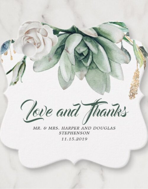 Succulents Greenery White Floral Wedding Favor Tags