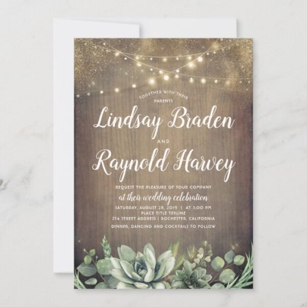 Succulents | Rustic Greenery Country Barn Wedding Invitation