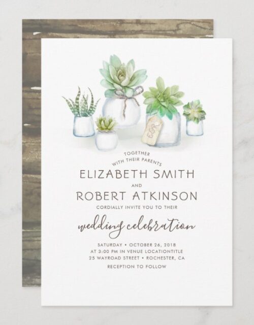 Succulents Rustic Mason Jars | Greenery Wedding Invitation