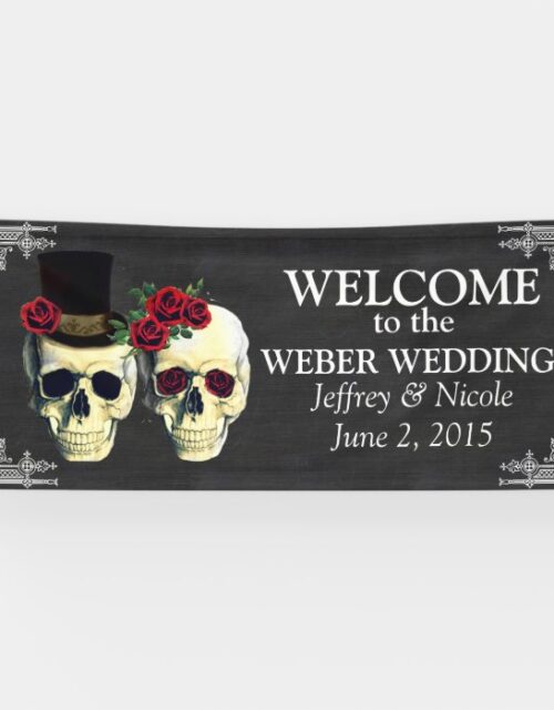 Sugar Skull Bride and Groom Wedding Banner