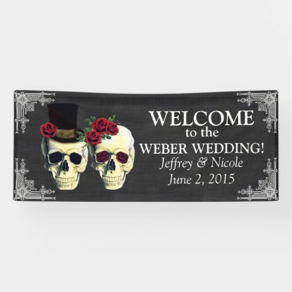 Sugar Skull Bride and Groom Wedding Banner