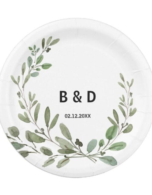 Summer Greenery Tropical Eucalyptus Wedding Paper Plate