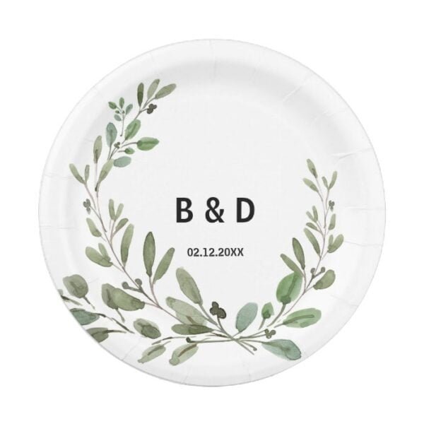 Summer Greenery Tropical Eucalyptus Wedding Paper Plate