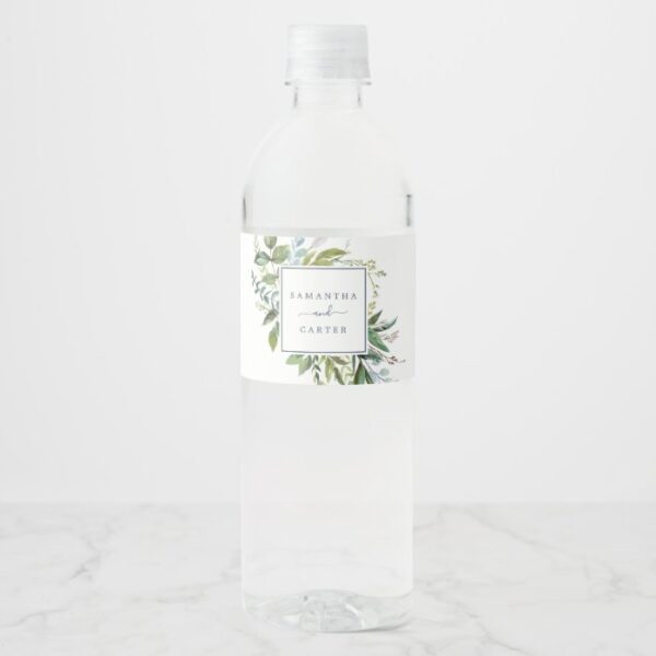 Summer Greenery Wedding Water Bottle Label